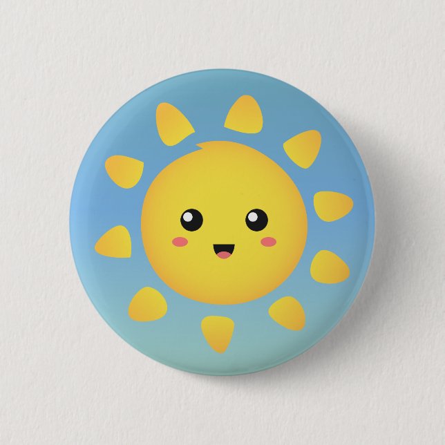 A cute and happy sun that shines brightly around pinback button (Front)