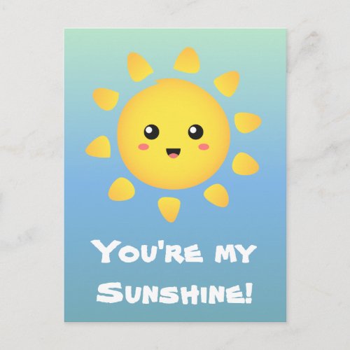 A cute and happy sun that shines brightly around postcard