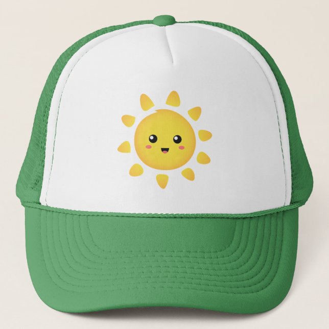 A cute and happy sun that shines brightly around trucker hat (Front)