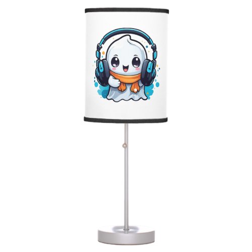 A cute and spooky ghost with headphones table lamp