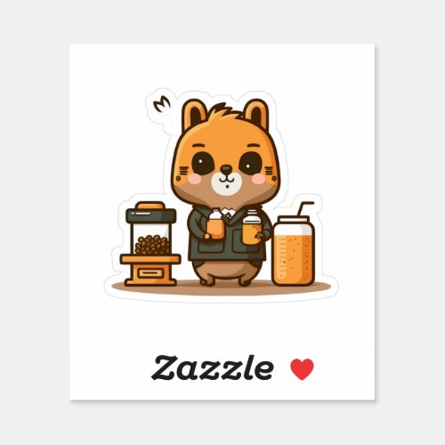 A cute animal holding Coffee Sticker