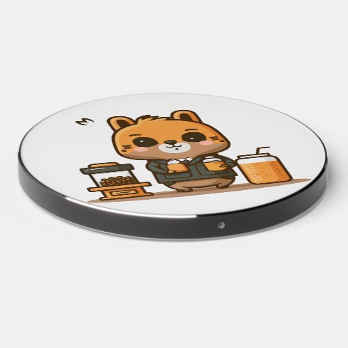 A cute animal holding coffee wireless charger 