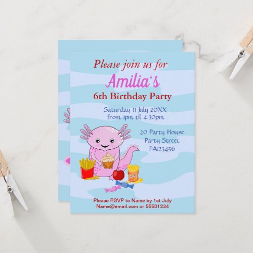 A cute Axolotl Birthday Party Invitation