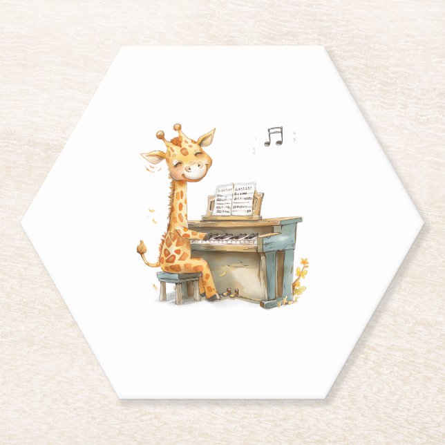 A Cute Baby Giraffe Plays The Guitar  Paper Coaster (Front)