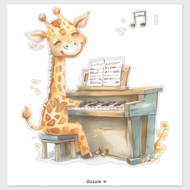 A Cute Baby Giraffe Plays The Guitar  Sticker (Sheet)