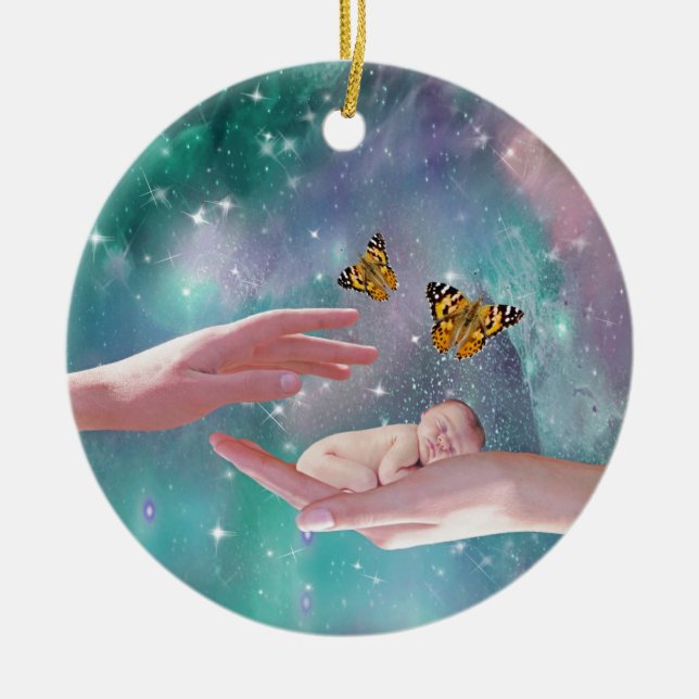 A cute baby in hand fantasy ceramic ornament (Front)