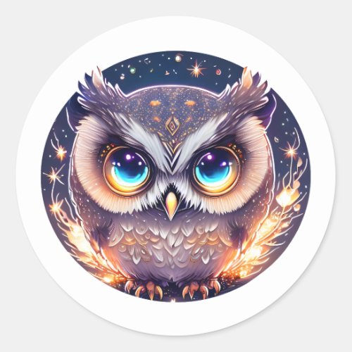 A Cute Baby Owl With Beautiful Eyes High Details  Classic Round Sticker