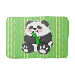 A Cute Baby Panda Eating Bamboo Stalk Bath Mat