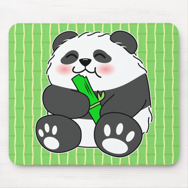 A Cute Baby Panda Eating Bamboo Stalk Mouse Pad (Front)