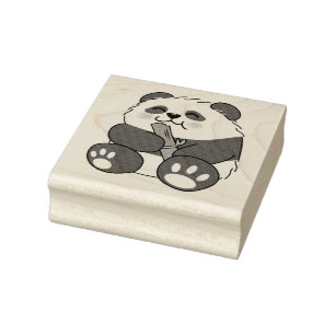 A Cute Baby Panda Eating Bamboo Stalk Rubber Stamp