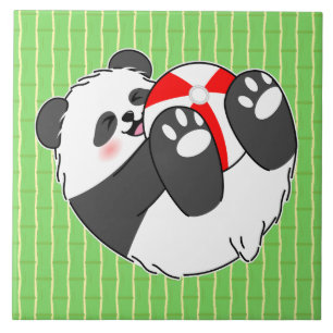 A Cute Baby Panda Playing with a Ball Ceramic Tile