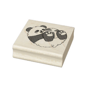 A Cute Baby Panda Playing with a Ball Rubber Stamp