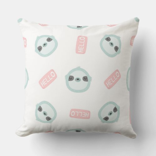 A cute baby sloth faces with hello messages throw pillow