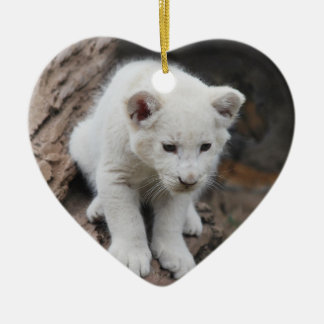 A cute baby white lion ceramic ornament