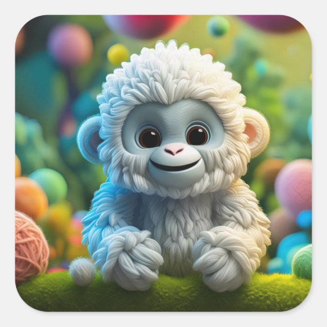 A cute baby Yeti made of yarn Square Sticker (Front)