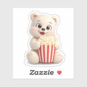 A cute bear character eating popcorn. sticker