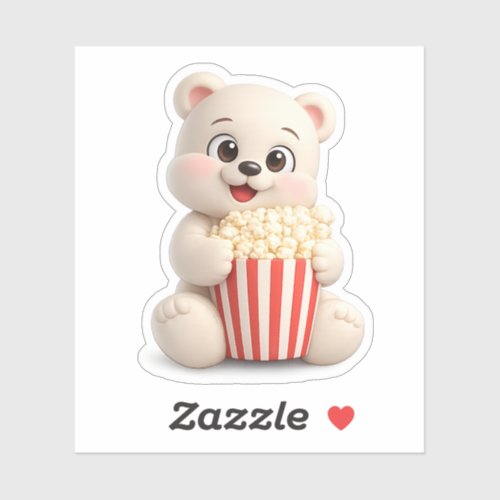 A cute bear character eating popcorn. sticker