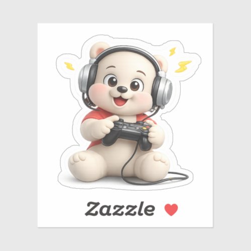 A cute bear character playing with a toy train. sticker