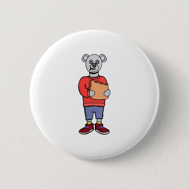 A Cute Bear Eating Bread Button (Front)