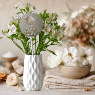 A cute bear in a clearing with a jar of hon balloon