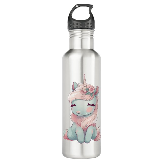 A cute beautiful proud unicorn  stainless steel water bottle (Front)