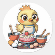 A cute bird making a cake sticker