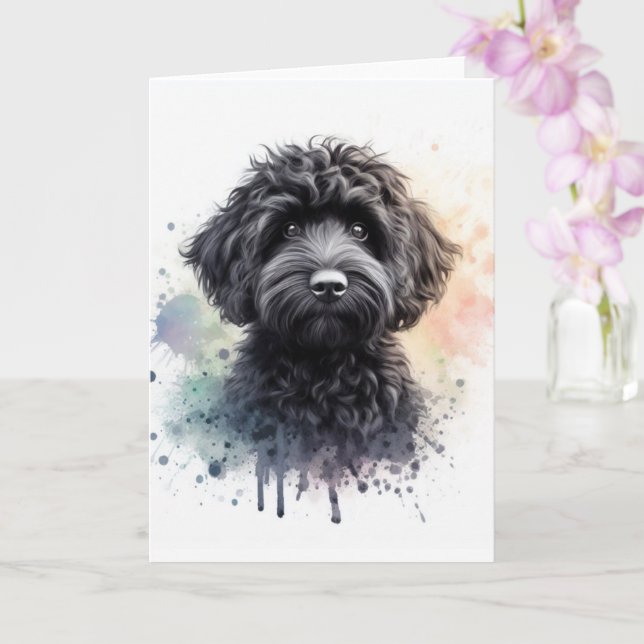 A cute black cockapoo card (Orchid)
