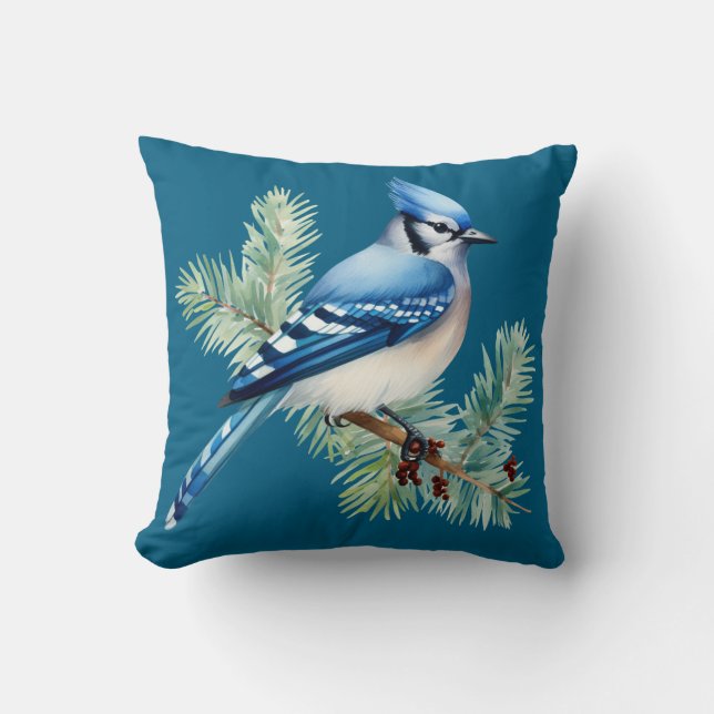 A Cute Blue Jay  Throw Pillow (Front)