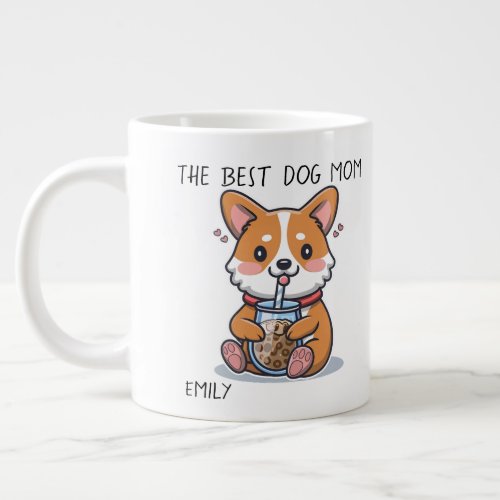 a cute boba loving corgi dog mom giant coffee mug