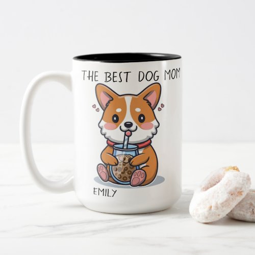 a cute boba loving corgi dog mom Two_Tone coffee mug