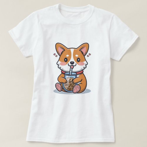 a cute boba loving corgi  T_Shirt