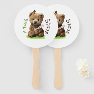 A cute brown teddy bear hand fan
