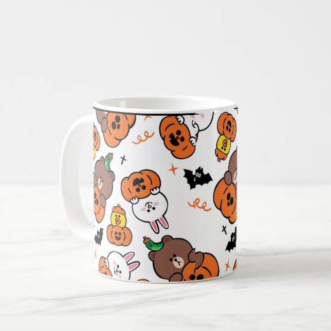 A Cute Bunny and Bear Halloween Coffee Mug (Front Left)