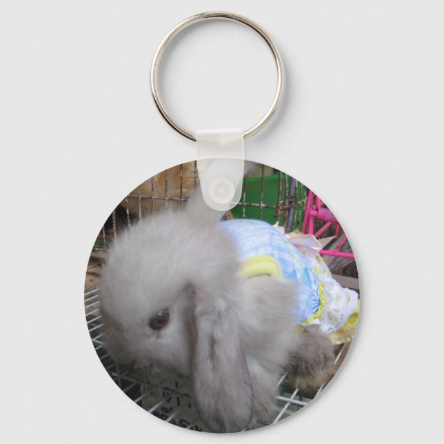 A Cute Bunny Rabbit in a Dress Keychain (Front)