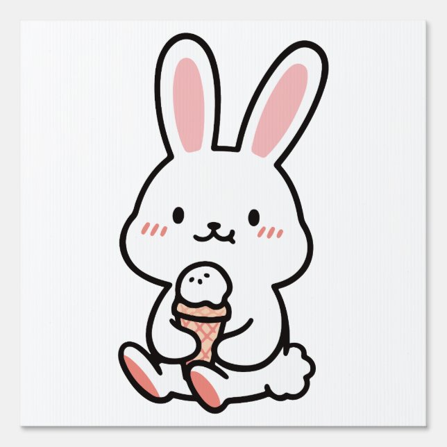 a cute bunny with ice cream sign (Front)
