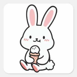 a cute bunny with ice cream square sticker