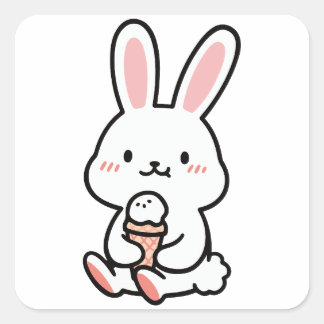 a cute bunny with ice cream square sticker