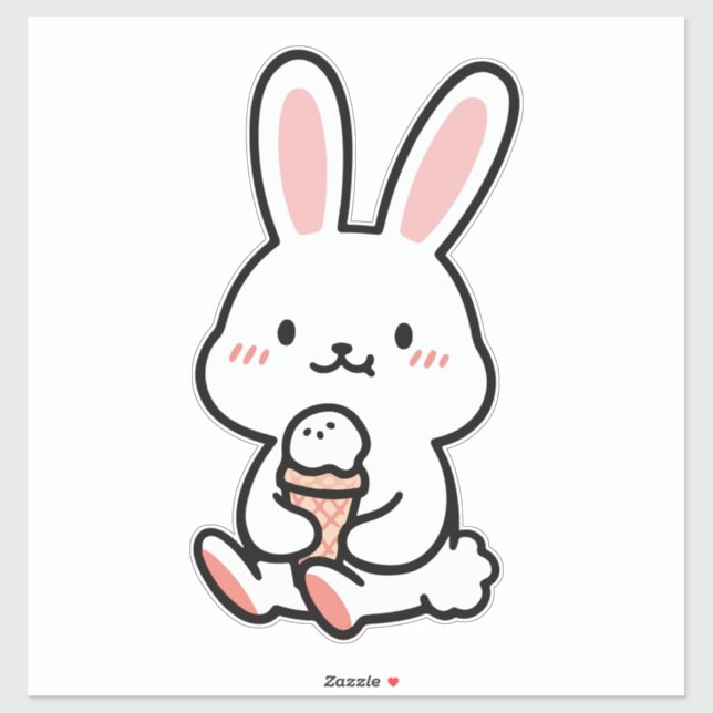 a cute bunny with ice cream  sticker (Sheet)