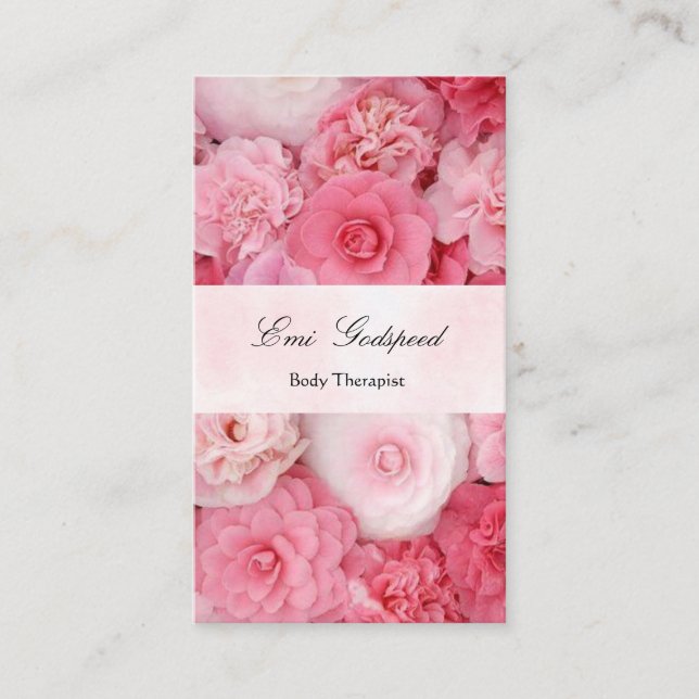 a cute business card with pink flowers (Front)
