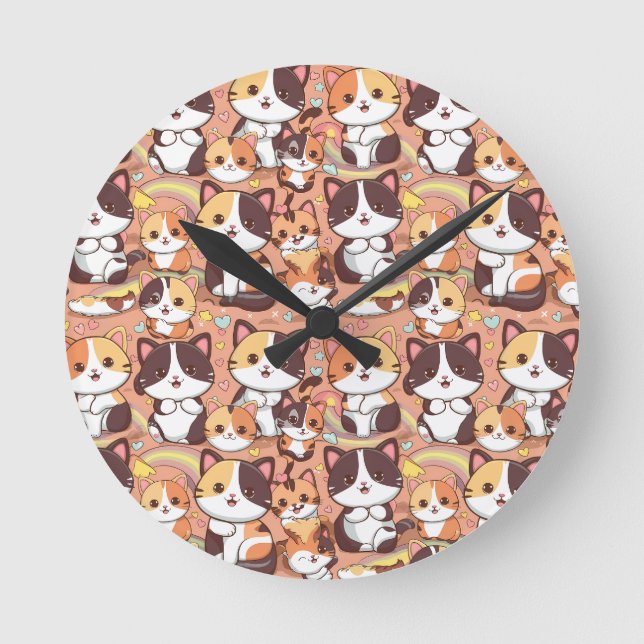 A cute calico cats seamless pattern clock design (Front)