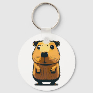 A Cute Capybara standing up and facing front pose Keychain