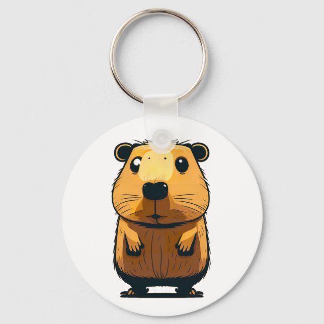A Cute Capybara standing up and facing front pose Keychain (Front)