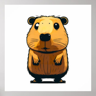A Cute Capybara standing up and facing front pose Poster