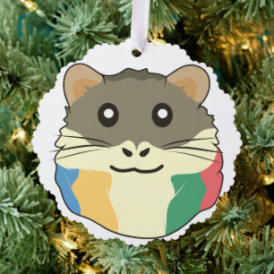 A Cute Cartoon Animal with a Multicolored Scarf Ornament Card