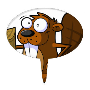 A Cute Cartoon Beaver Character Holding a Log Cake Topper