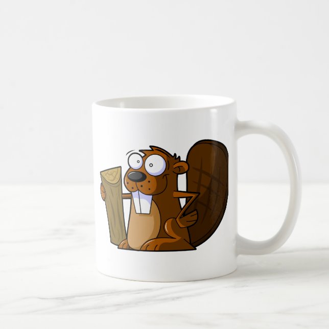 A Cute Cartoon Beaver Character Holding a Log Coffee Mug (Right)