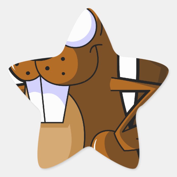 A Cute Cartoon Beaver Character Holding a Log Star Stickers
