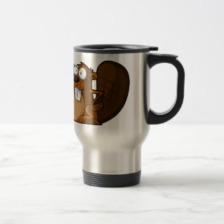 A Cute Cartoon Beaver Character Holding a Log Travel Mug