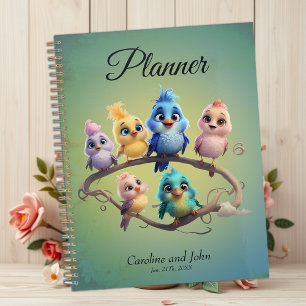 A cute cartoon bird parade in vibrant colors. planner
