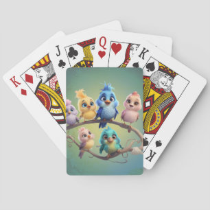 A cute cartoon bird parade in vibrant colors. poker cards